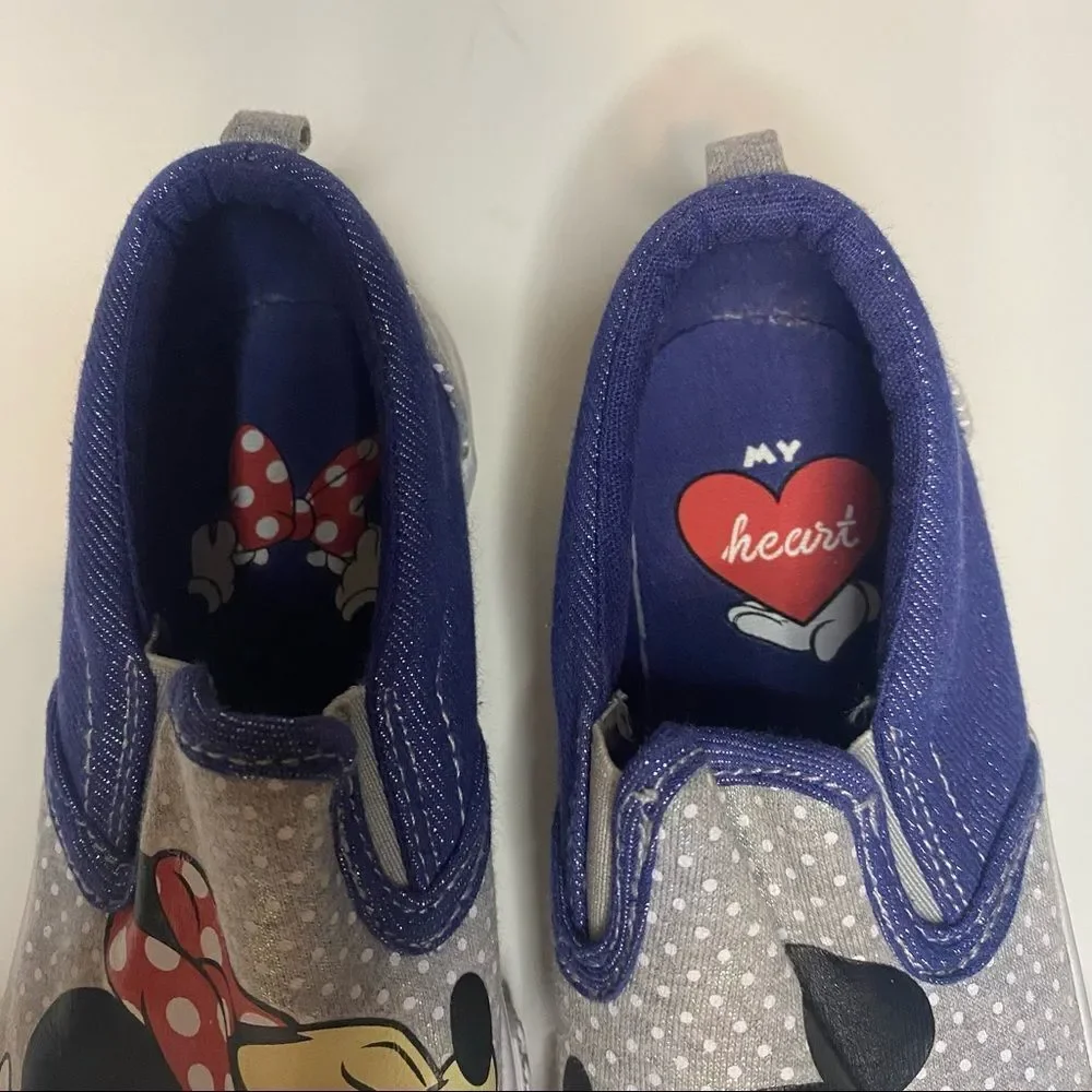 DISNEY Kids Minnie and Mickey Kissing Slip On Blue Sparkly Polka Dot Shoes - Picture 4 of 9